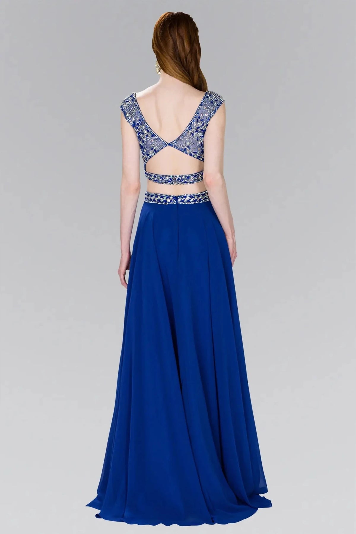 Royal Blue prom evening dress full back with back detail