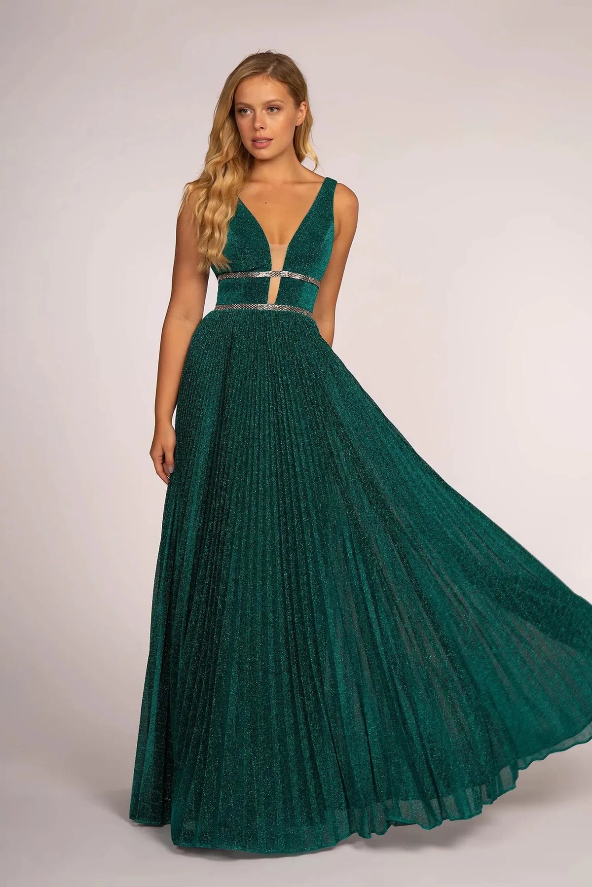 Teal Green beaded prom evening dress full front