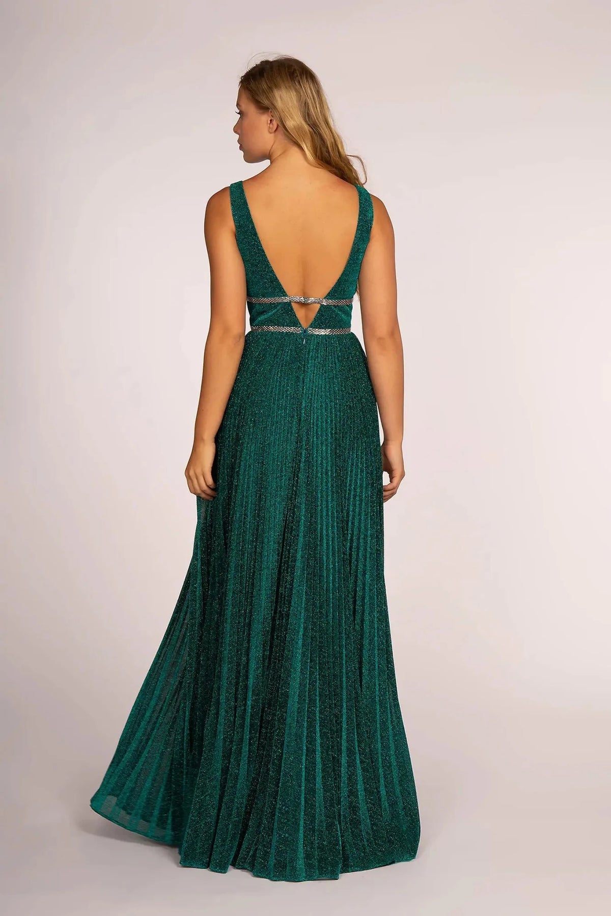 Teal Green prom evening dress full back with open back