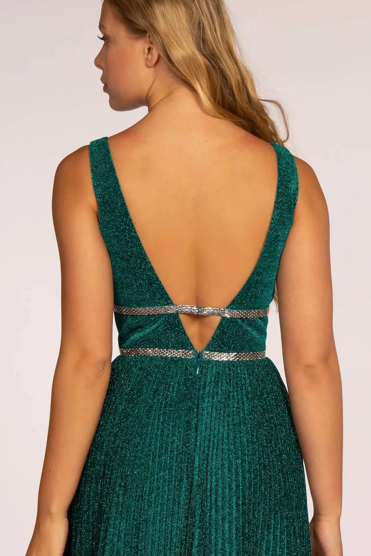 Teal Green prom evening dress a-line skirt detail