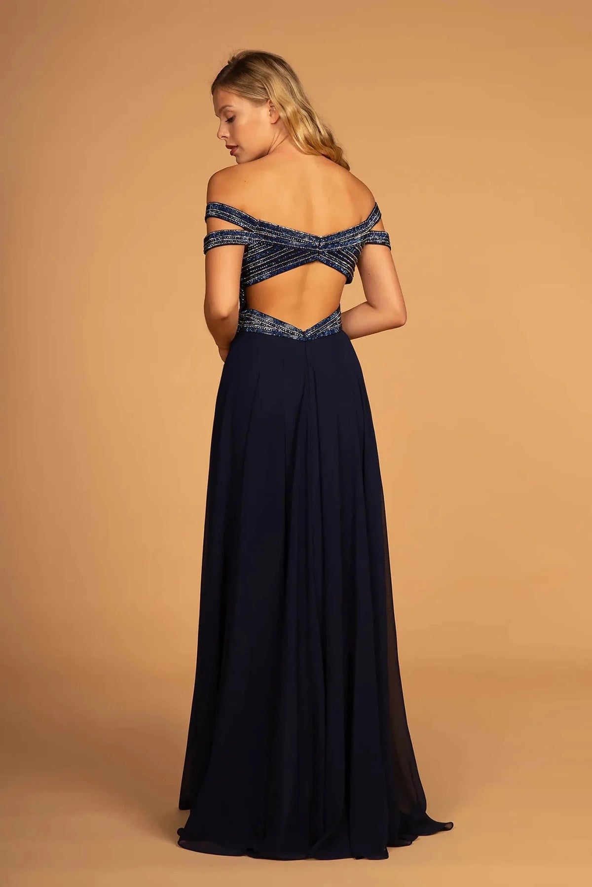 Navy prom evening dress full back with back detail