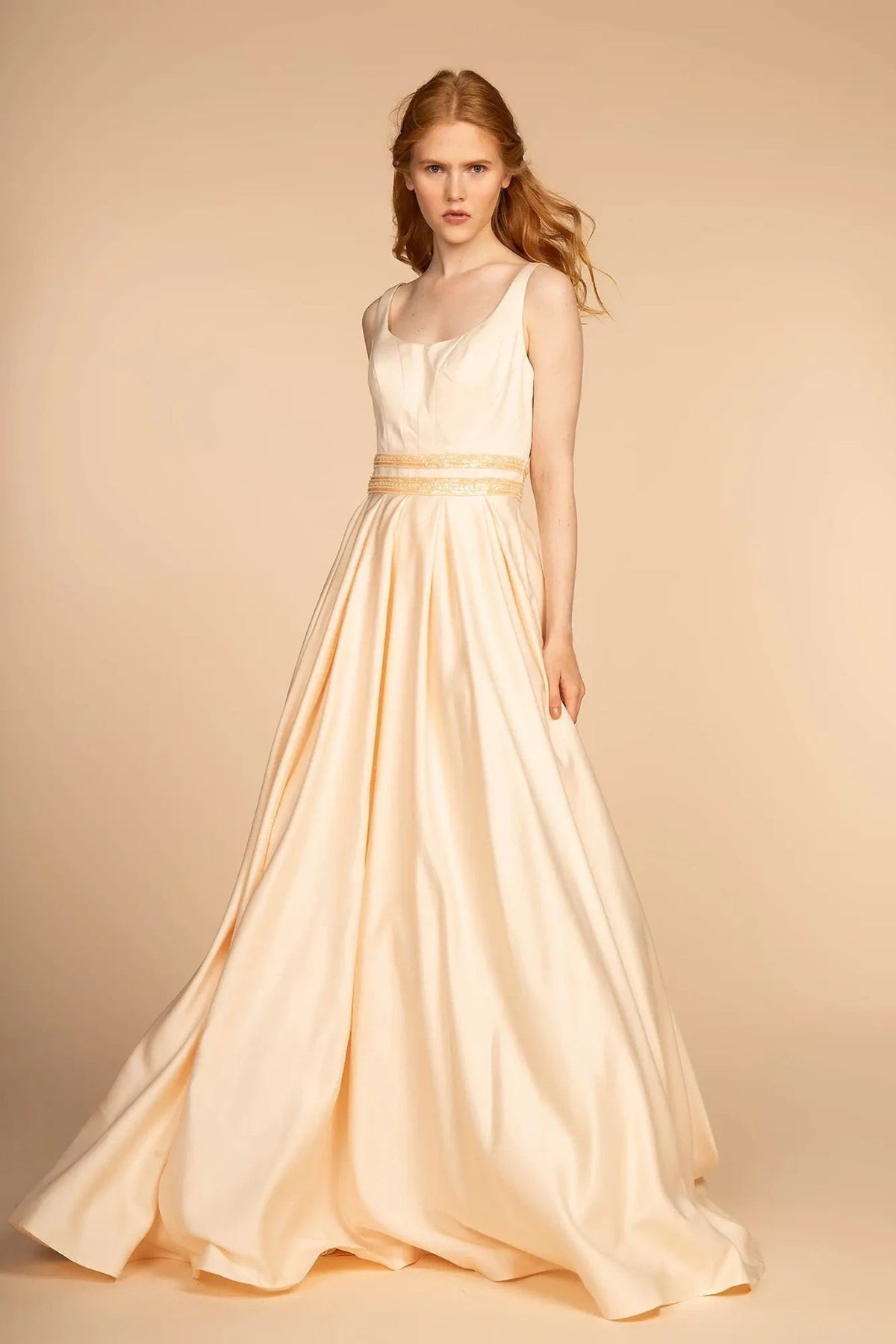 Champagne beading embroidery floral formal dress skirt detail