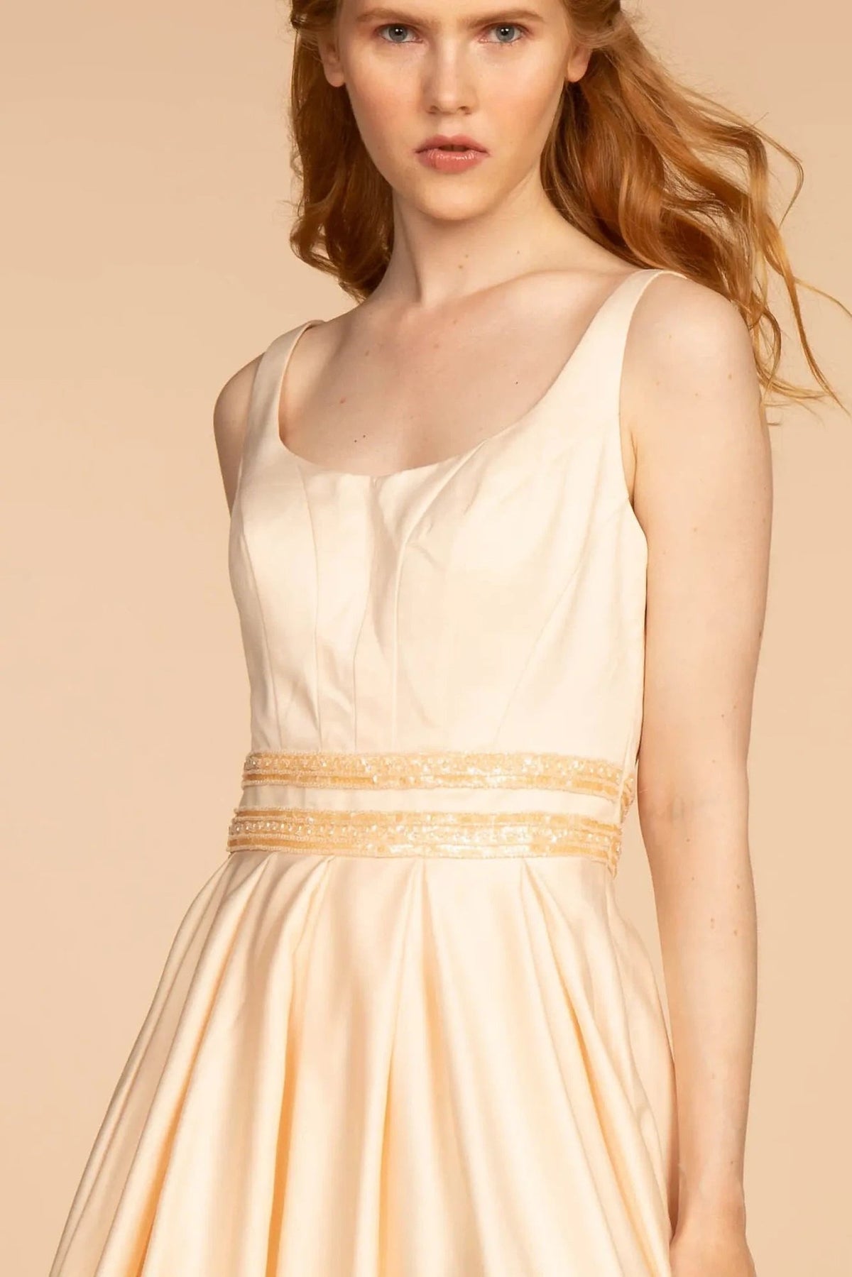 Champagne beading embroidery floral formal dress front bodice view
