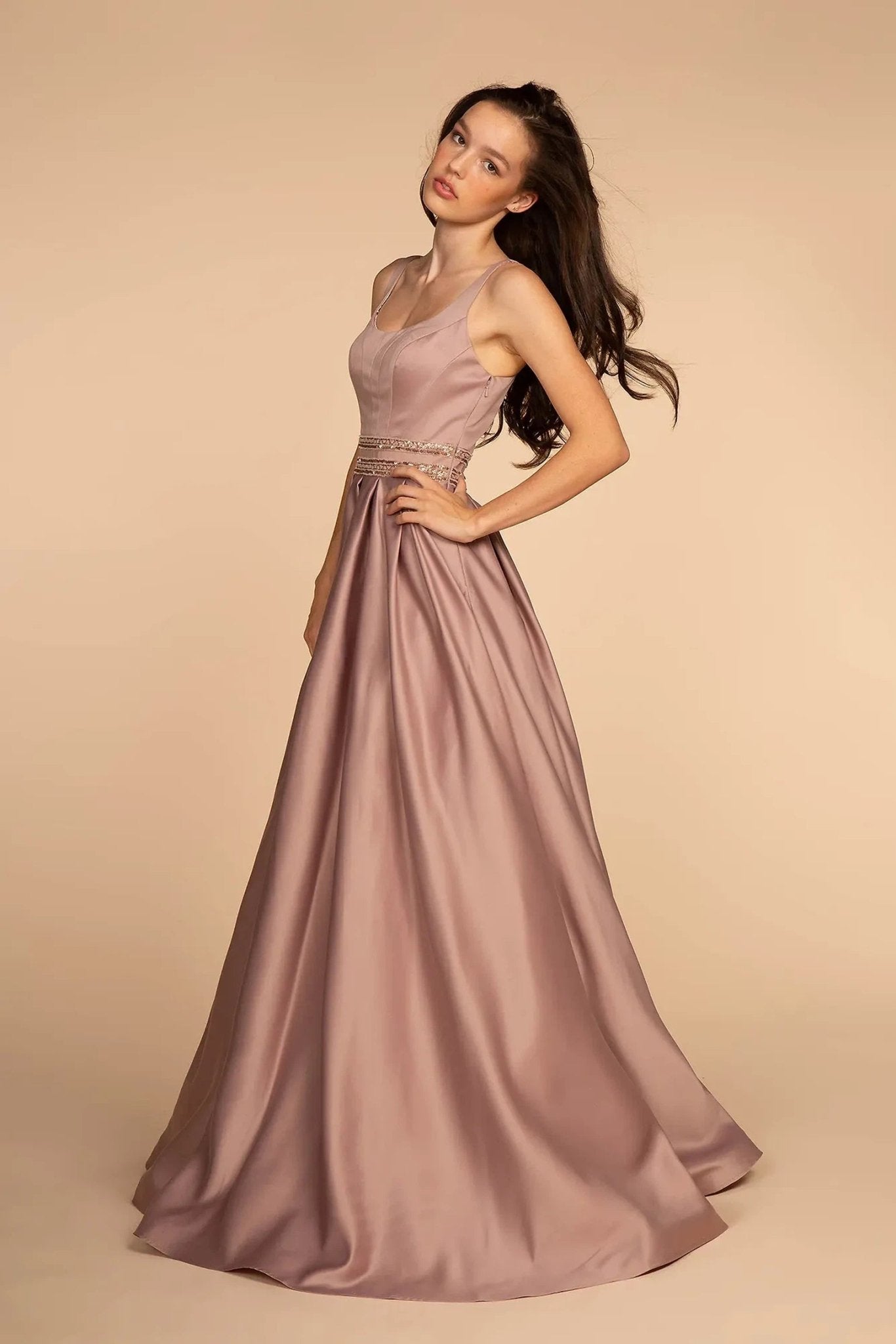 Mauve beading embroidery floral formal dress detail