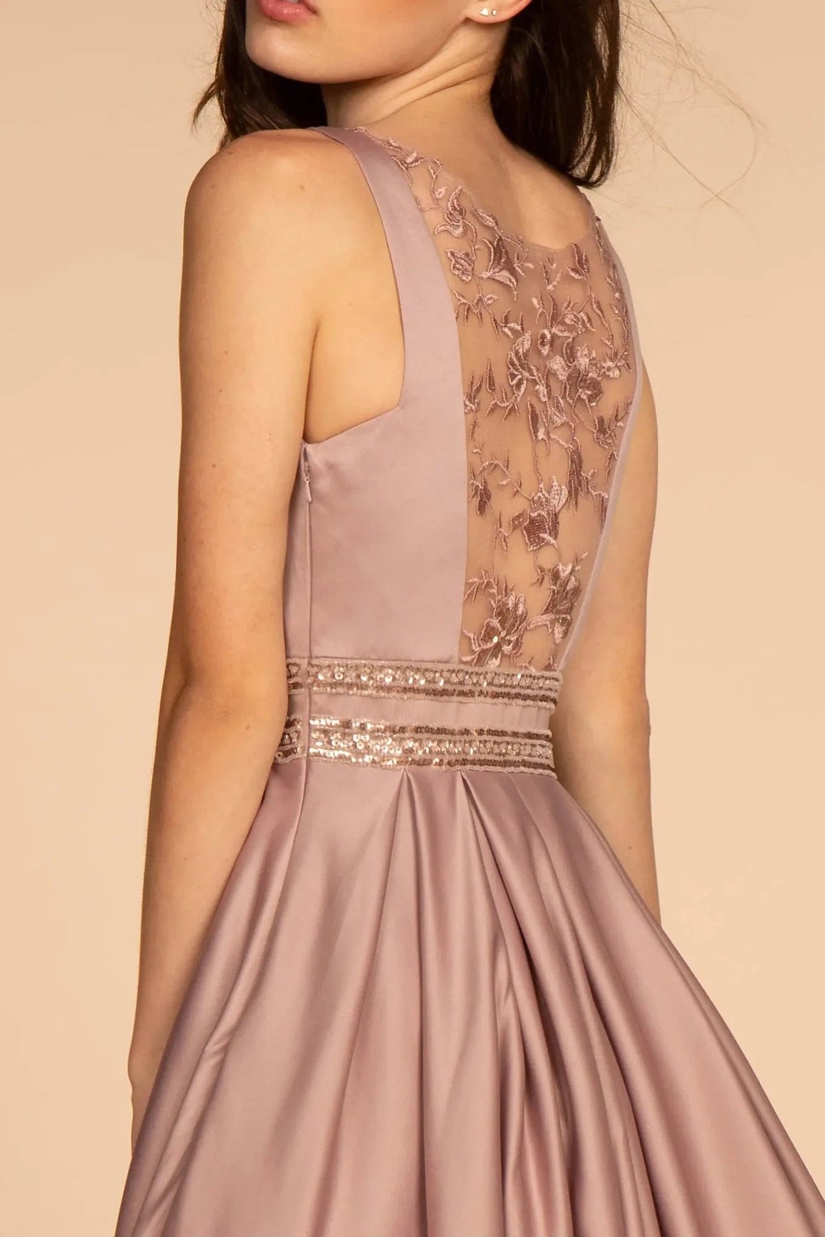 Mauve beading embroidery floral formal dress full front view