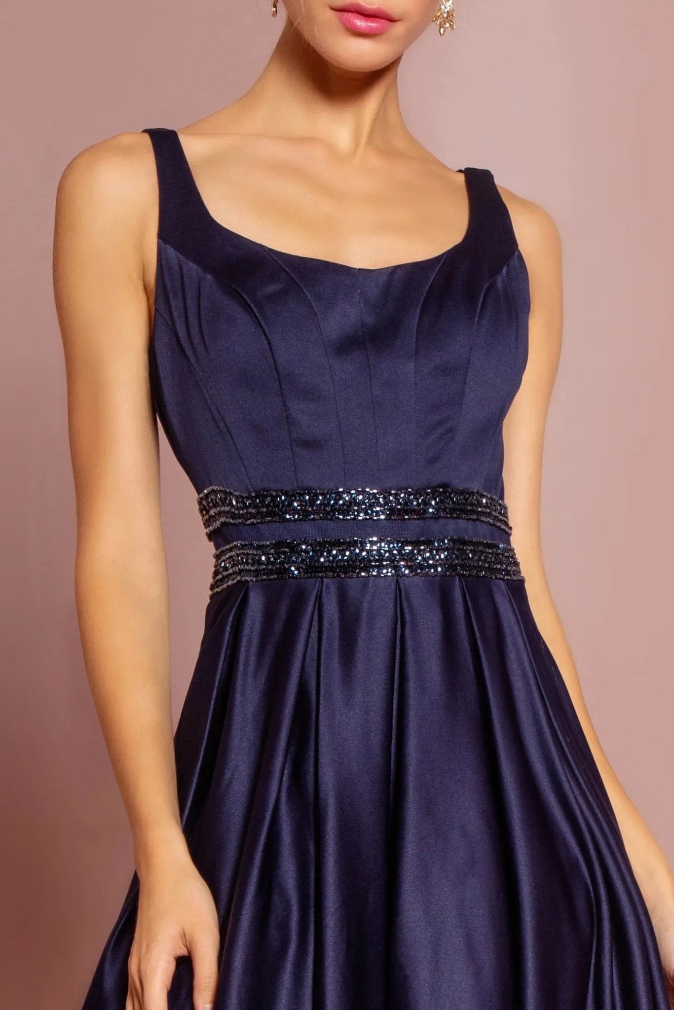 Navy beading embroidery floral formal dress skirt detail