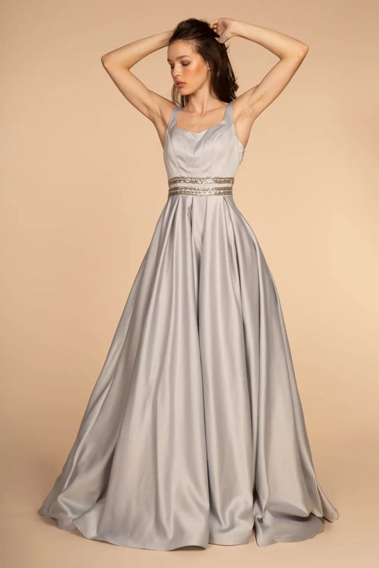 Silver beading embroidery floral formal dress detail