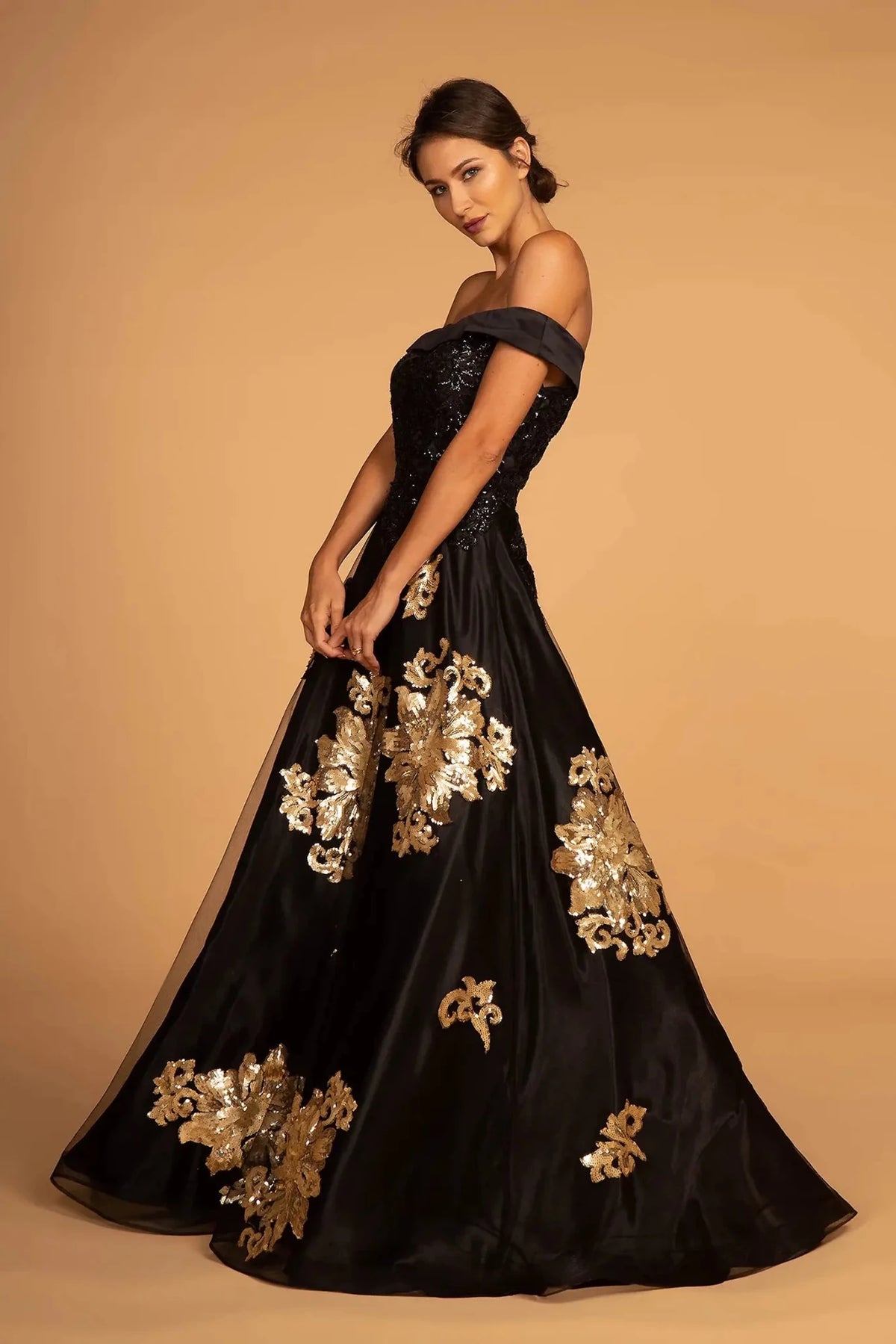 Black prom evening dress full back with open back