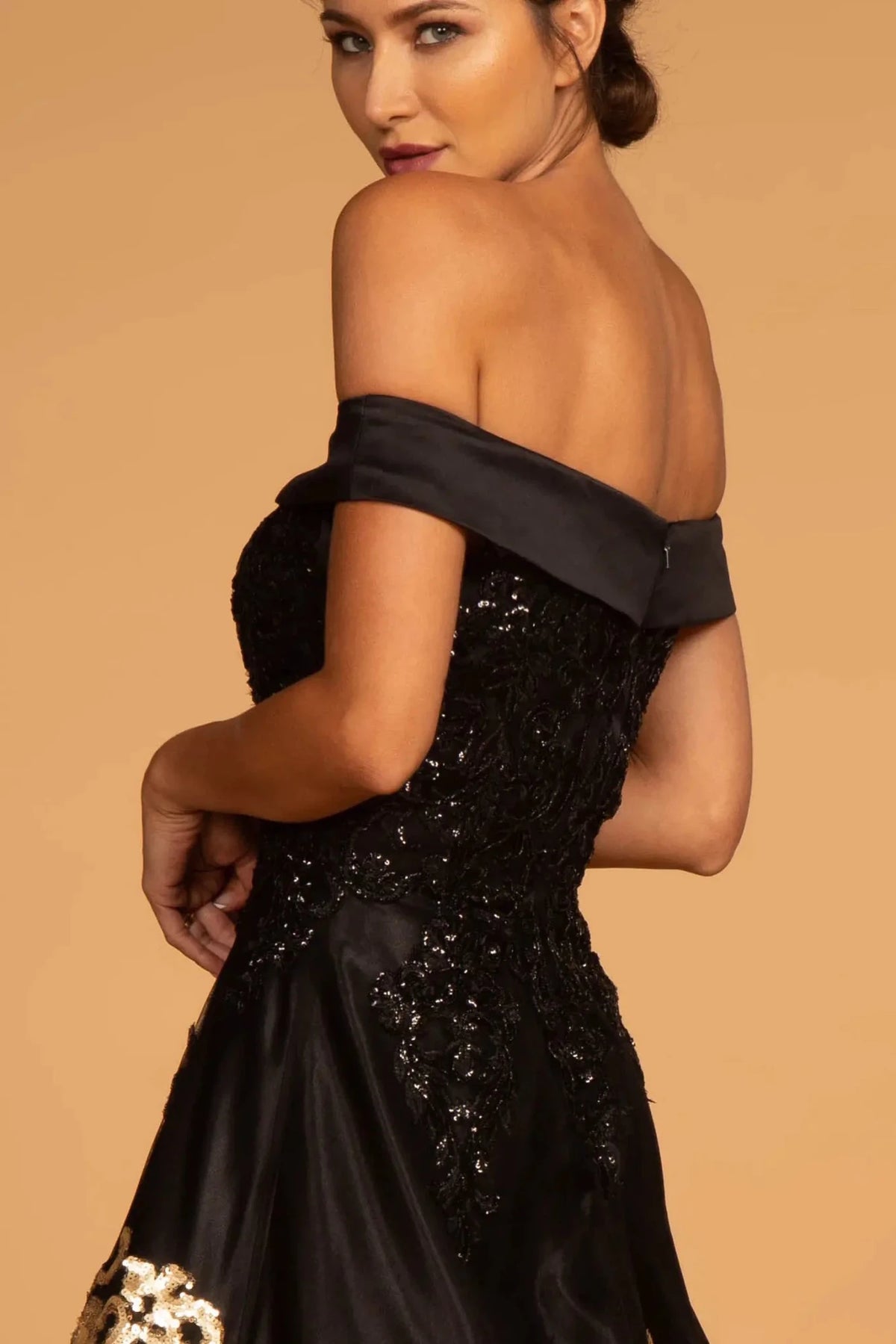 Black prom evening dress ball gown skirt detail