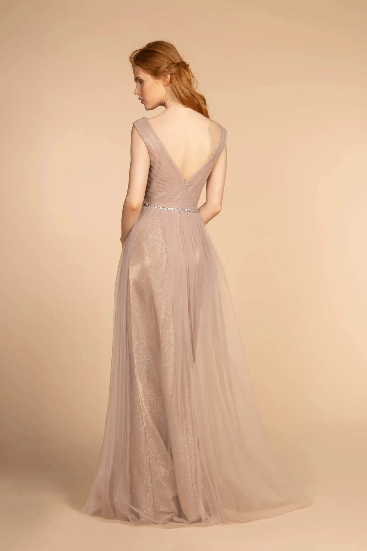 Mauve prom evening dress full back with open back