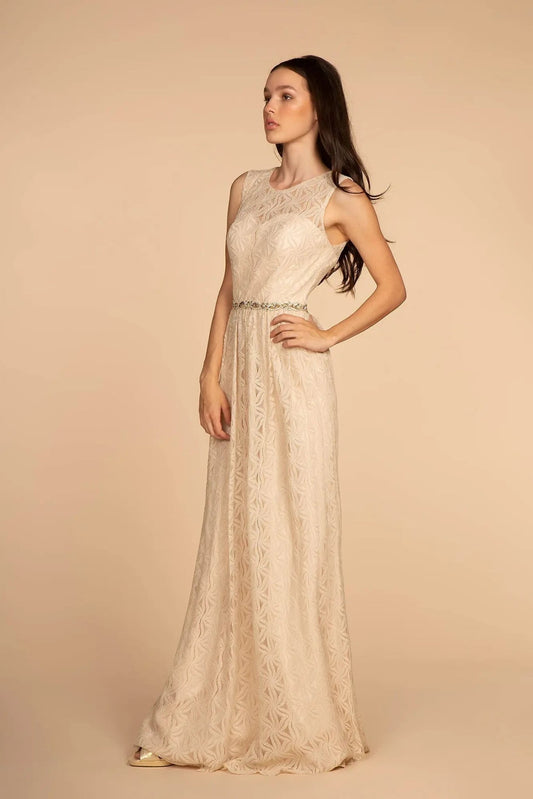 Champagne beading embellished formal dress back bodice detail