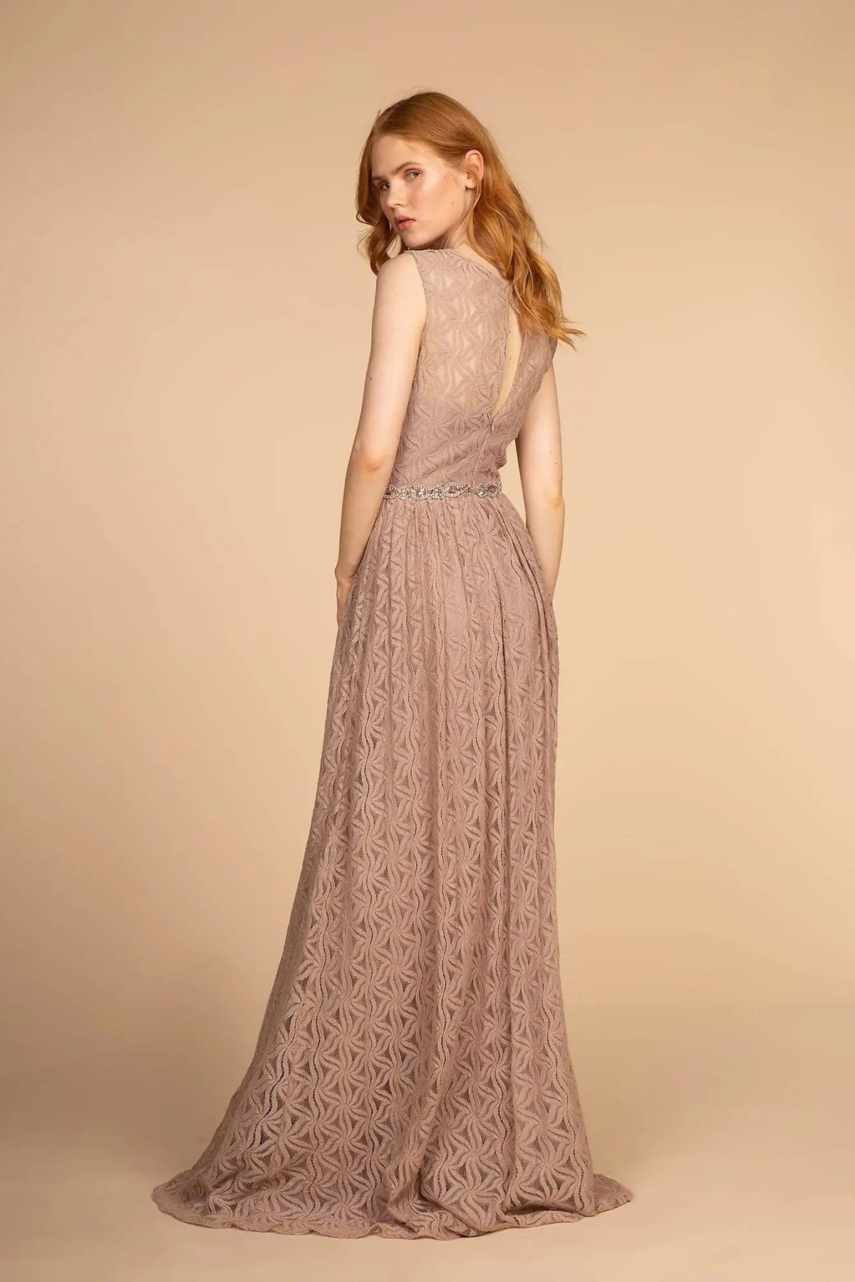 Mauve beading embellished formal dress full front view