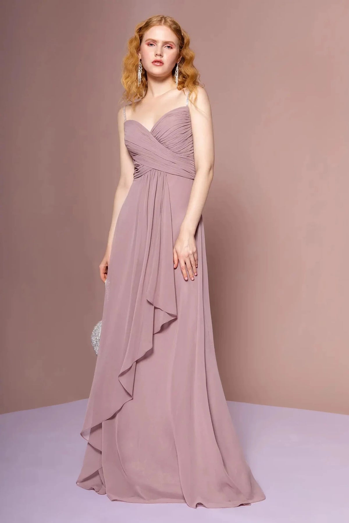 Mauve beaded prom evening dress full front