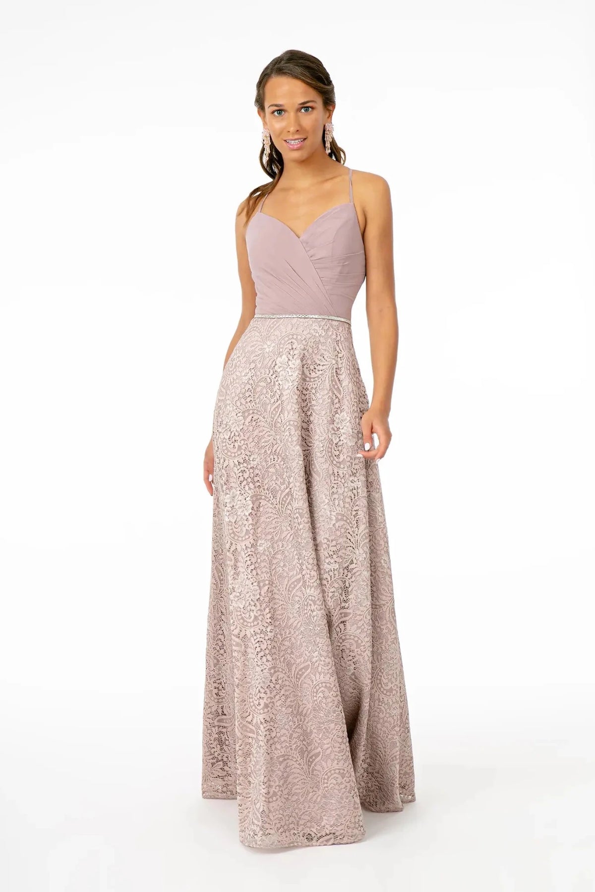 Mauve prom evening dress a-line skirt detail