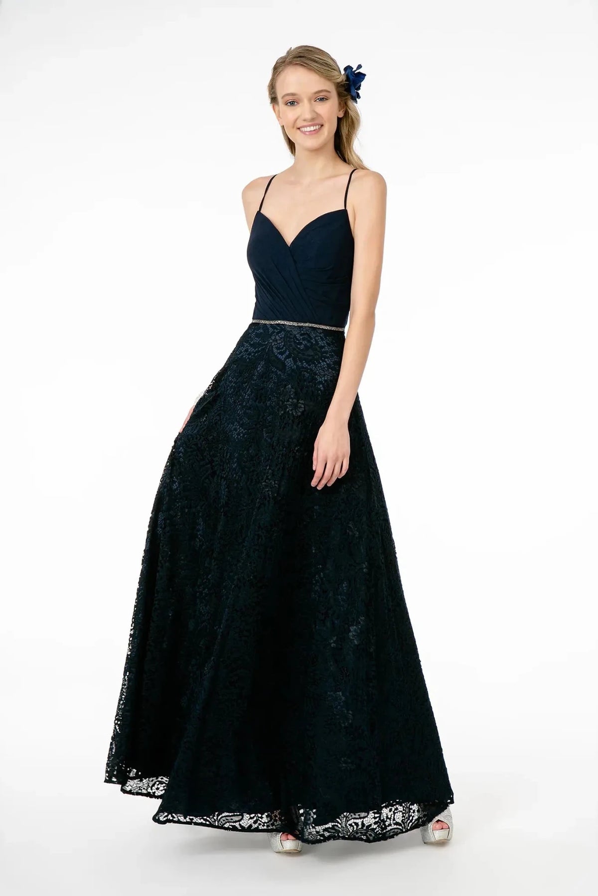 Navy cut-out prom evening dress full front
