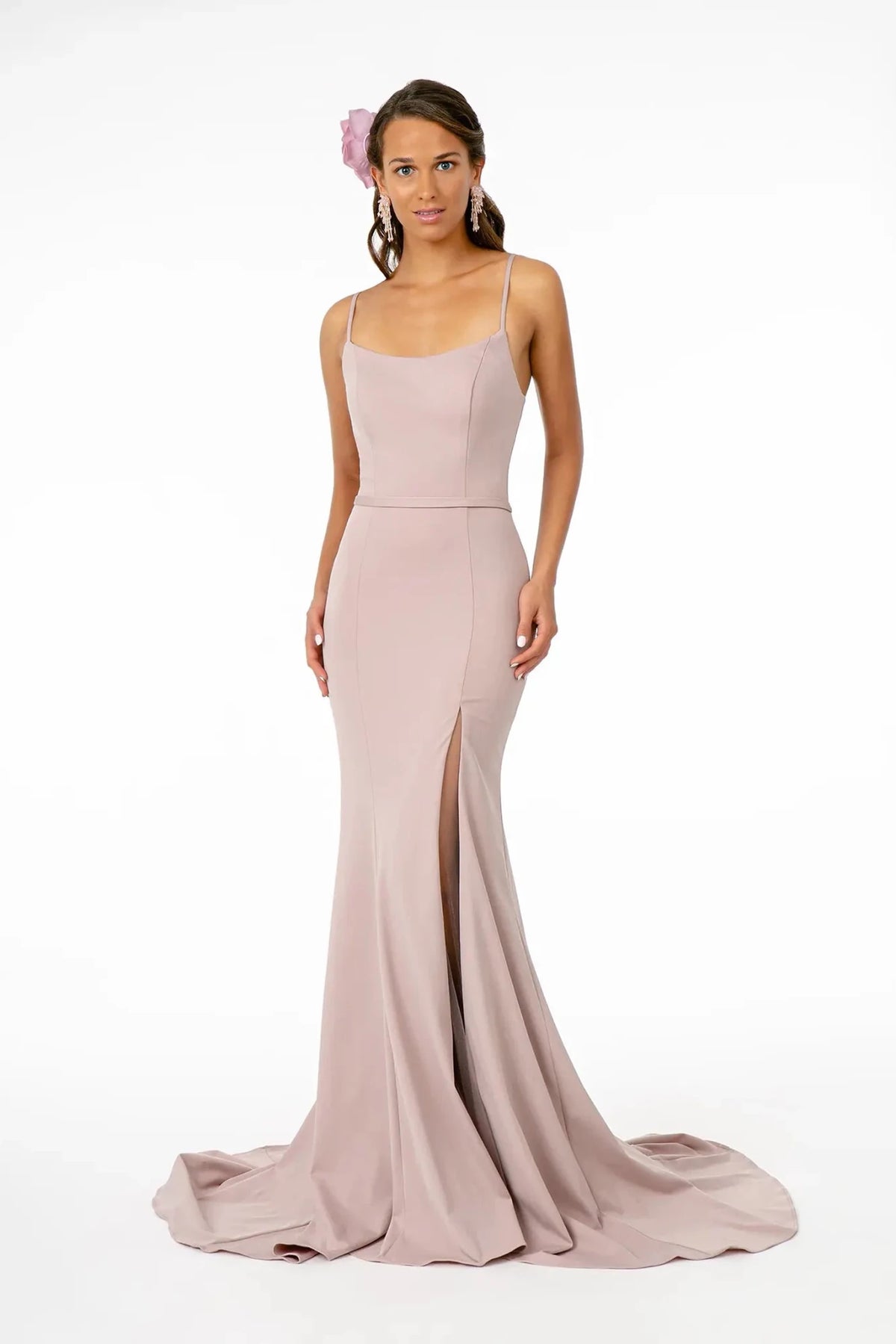 Mauve rome jersey prom evening dress full front