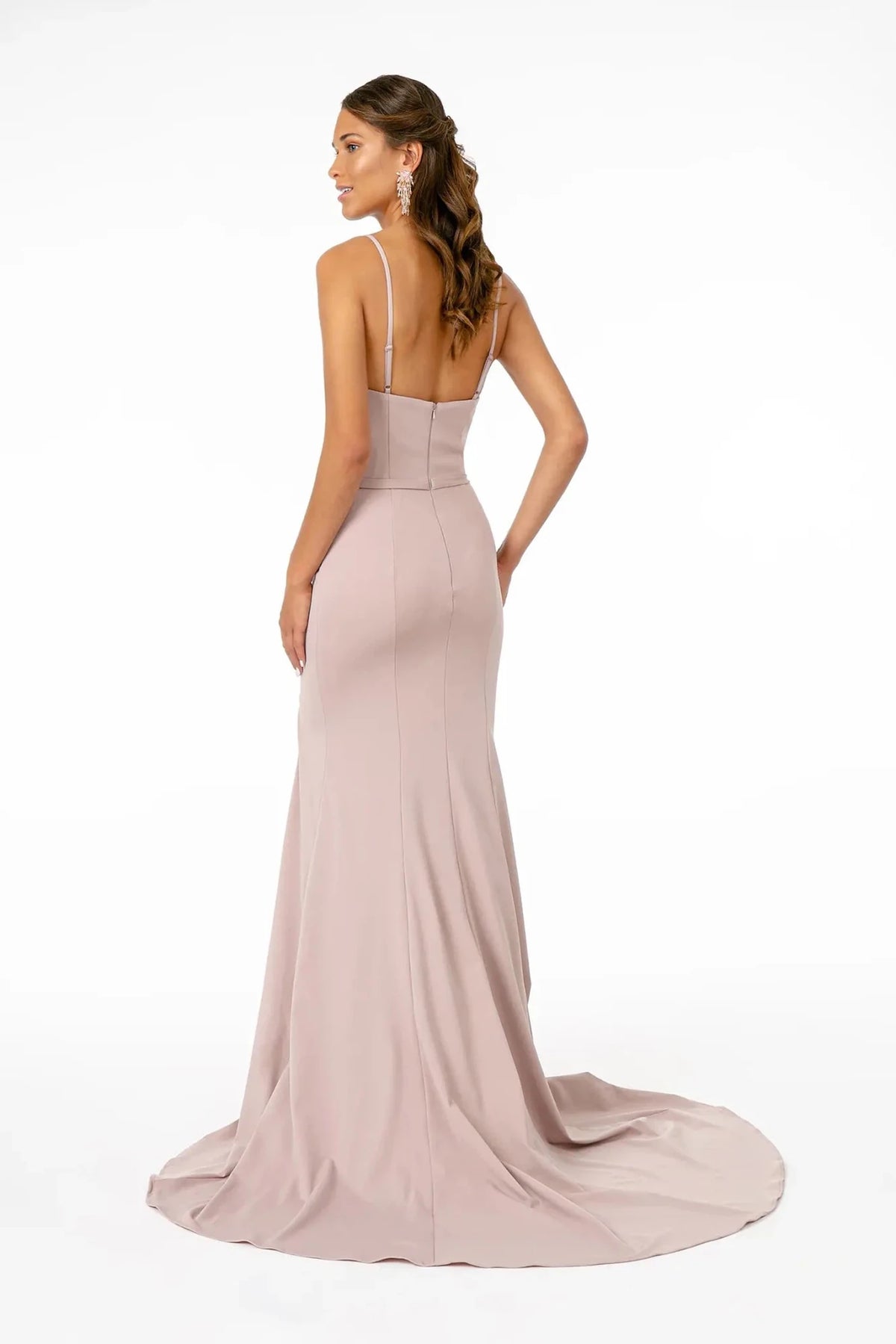 Mauve prom evening dress full back with open back