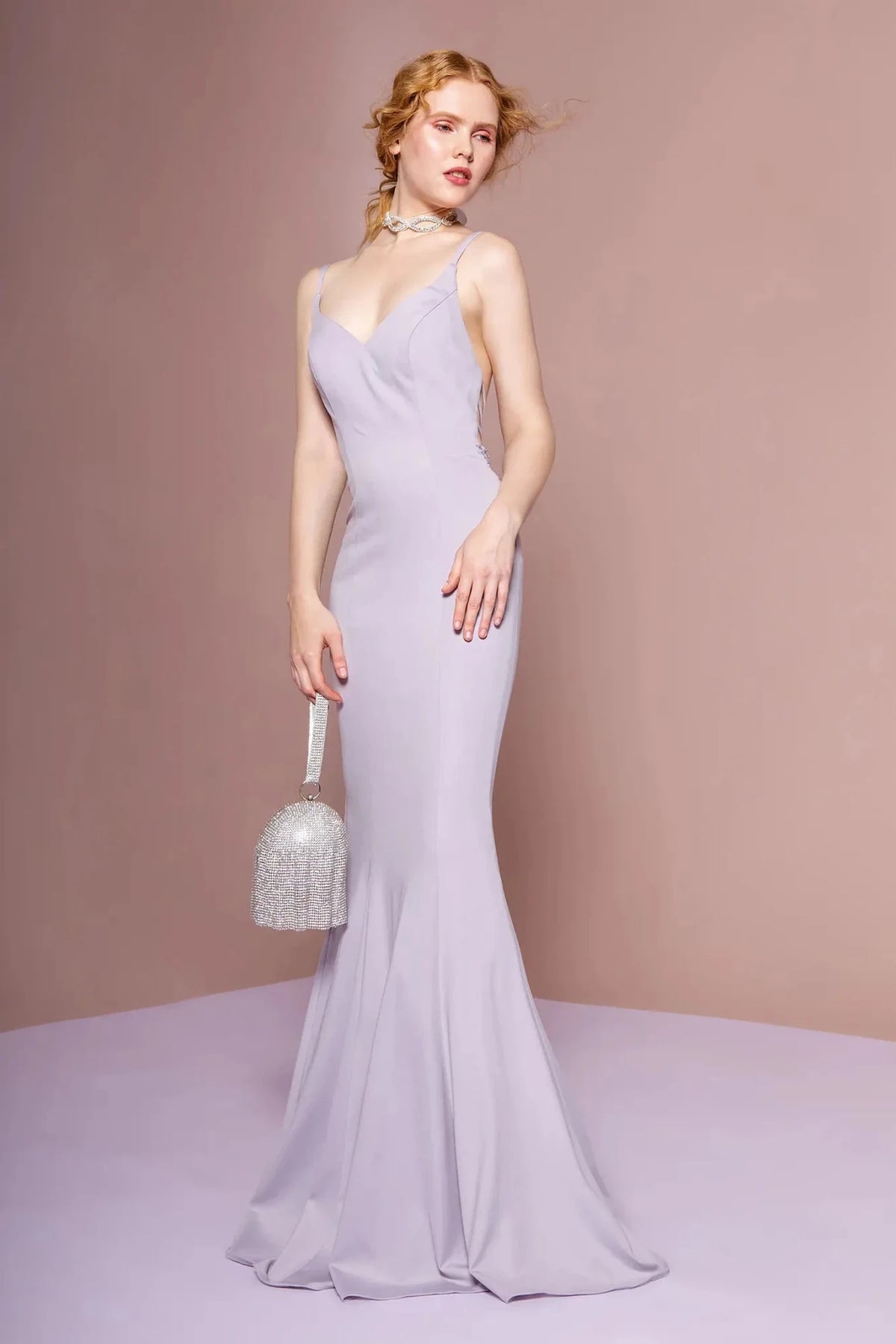 Lilac appliqué prom evening dress full front
