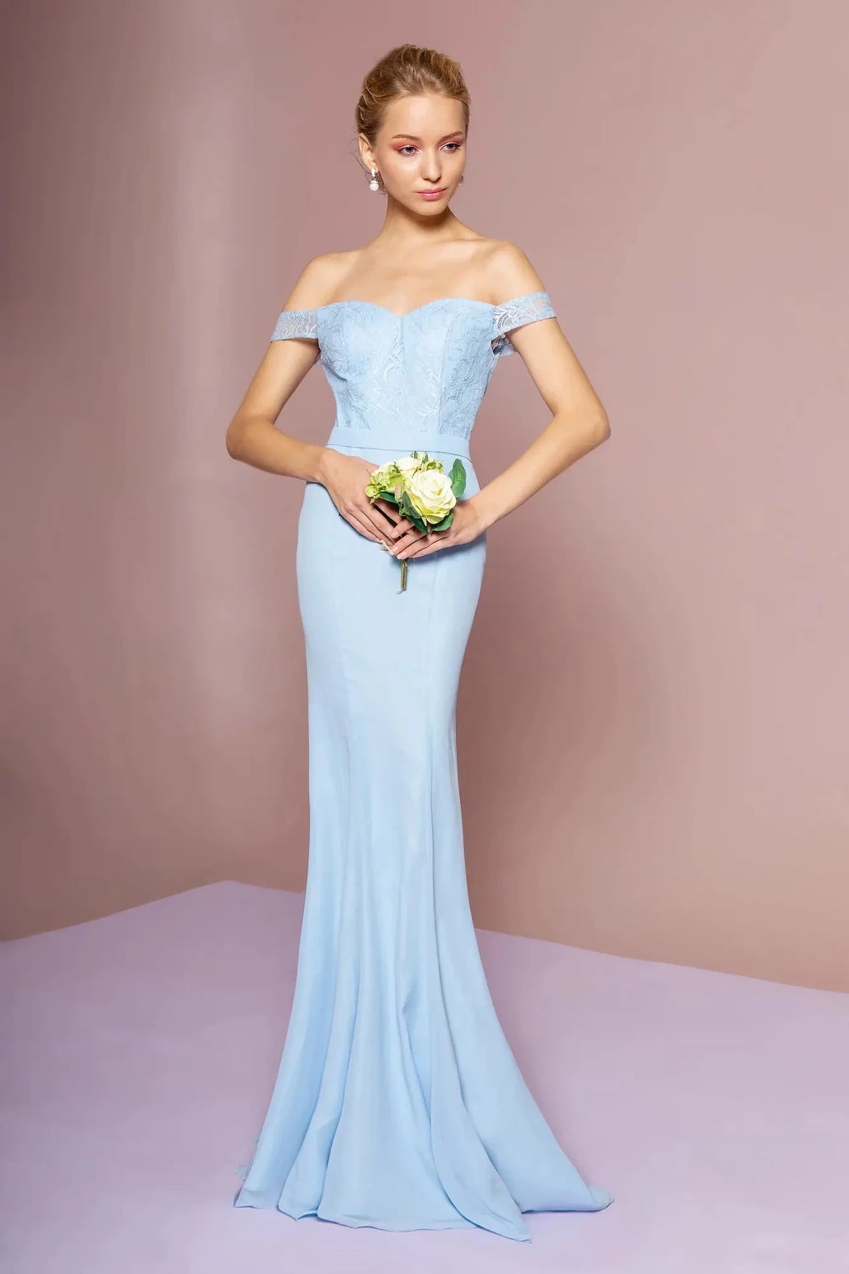 Baby Blue sweetheart off-shoulder prom evening dress full front