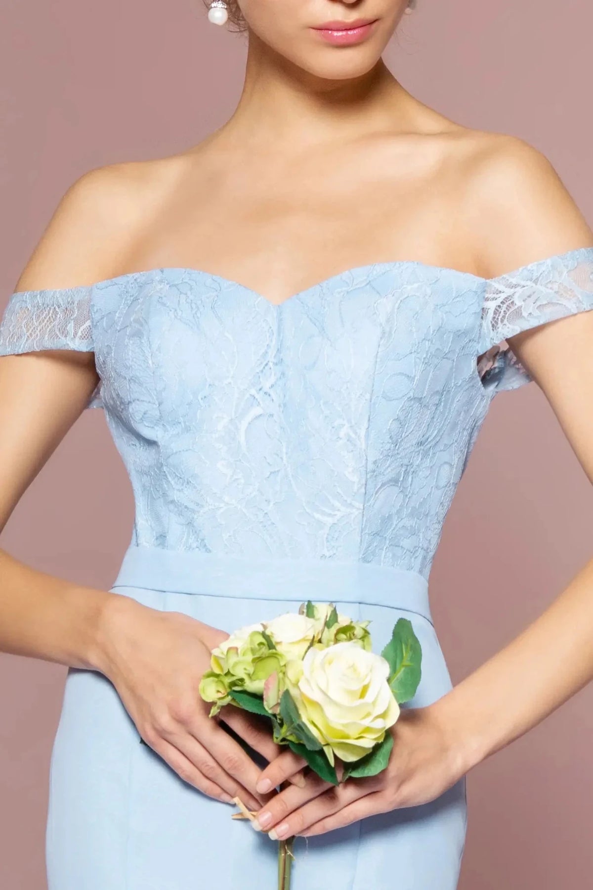 Baby Blue sweetheart prom evening dress upper front with lace, sweetheart