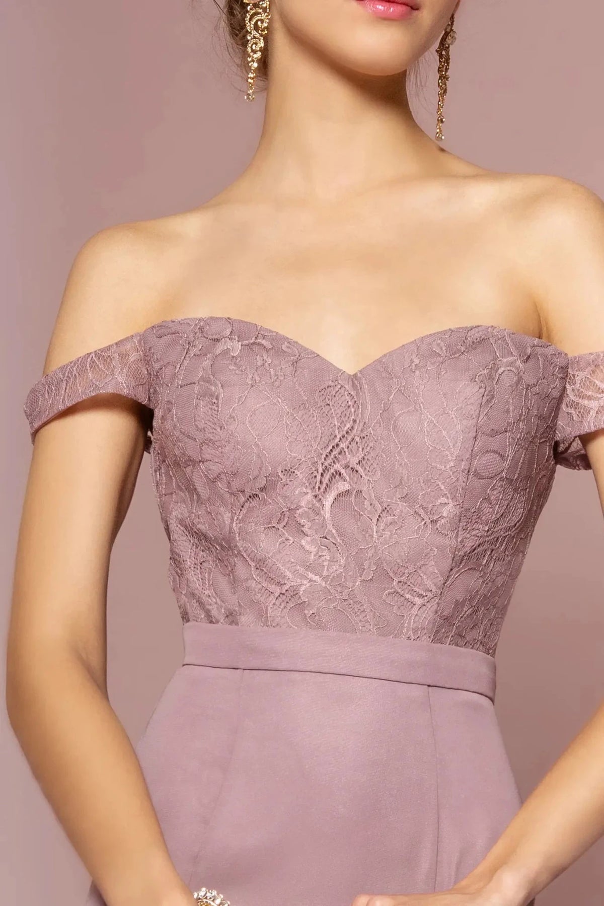 Mauve prom evening dress full back with open back