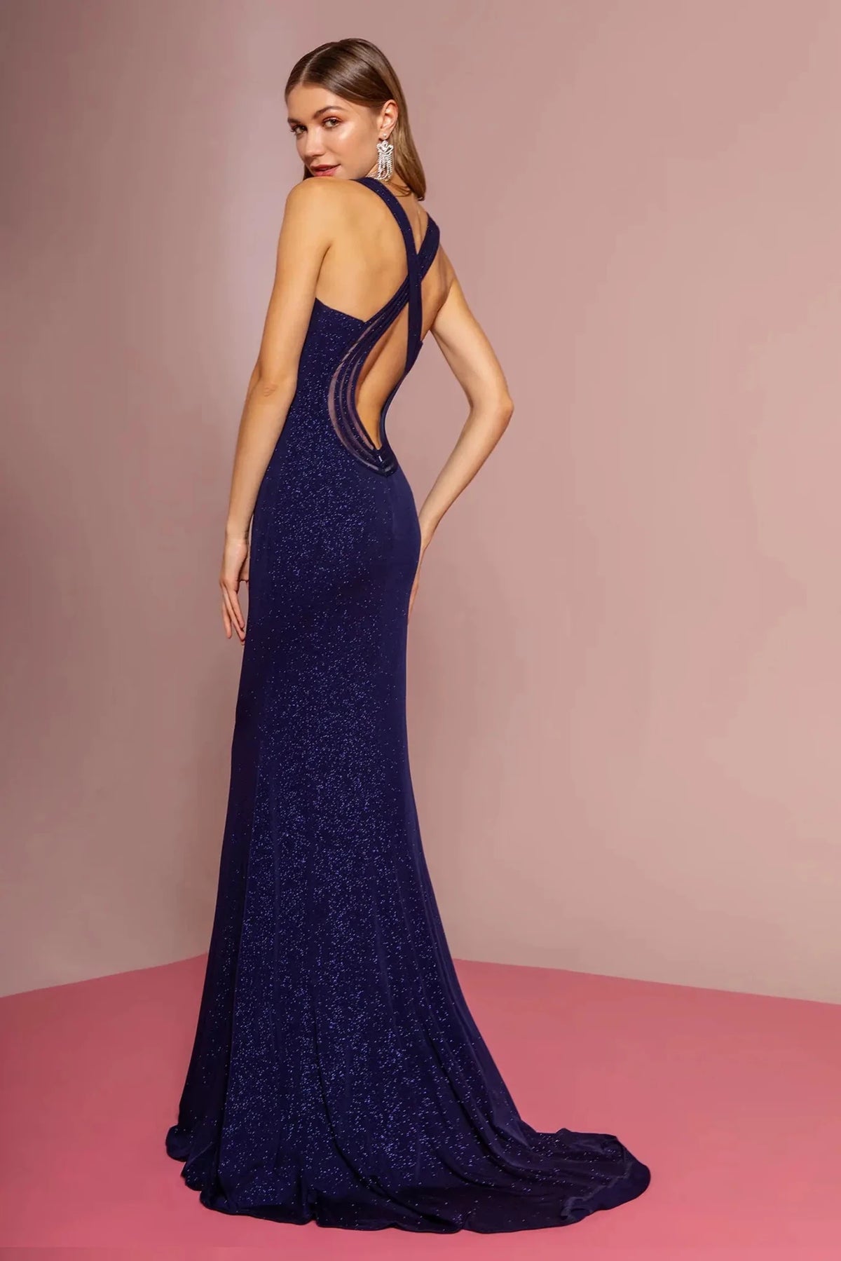 Navy prom evening dress full back with back detail