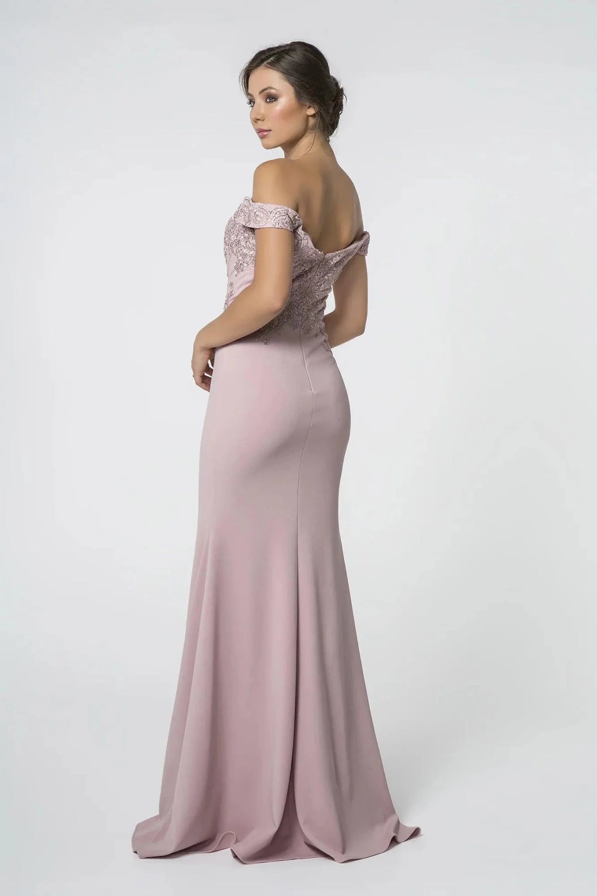 Mauve prom evening dress full back with open back