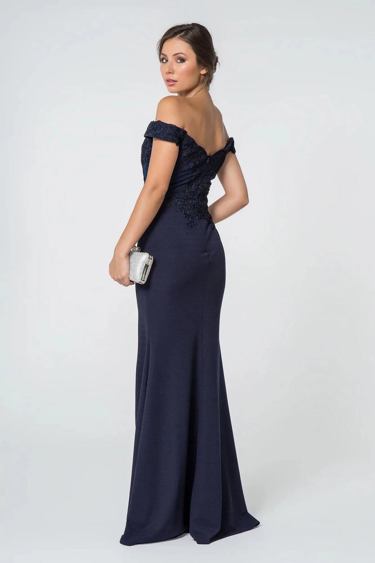Navy prom evening dress full back with open back