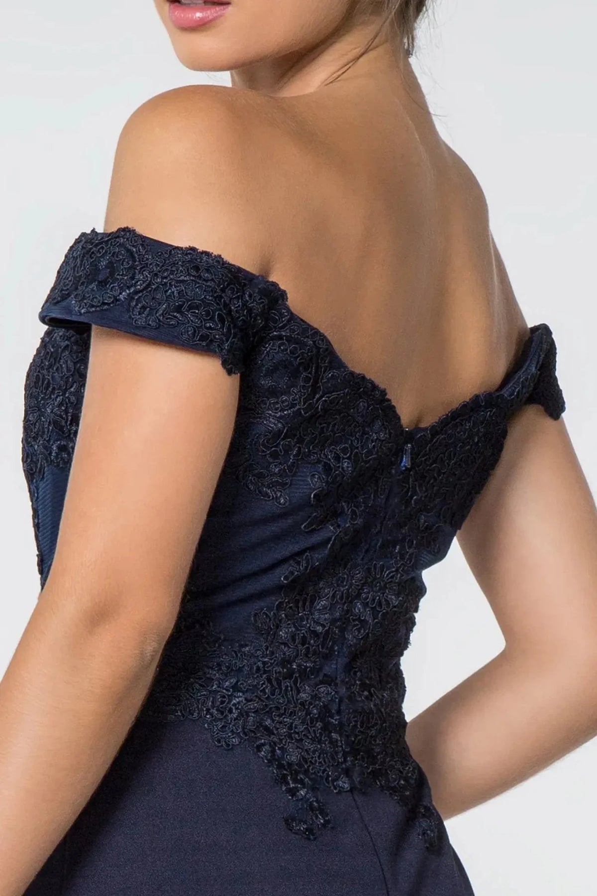 Navy prom evening dress mermaid skirt detail