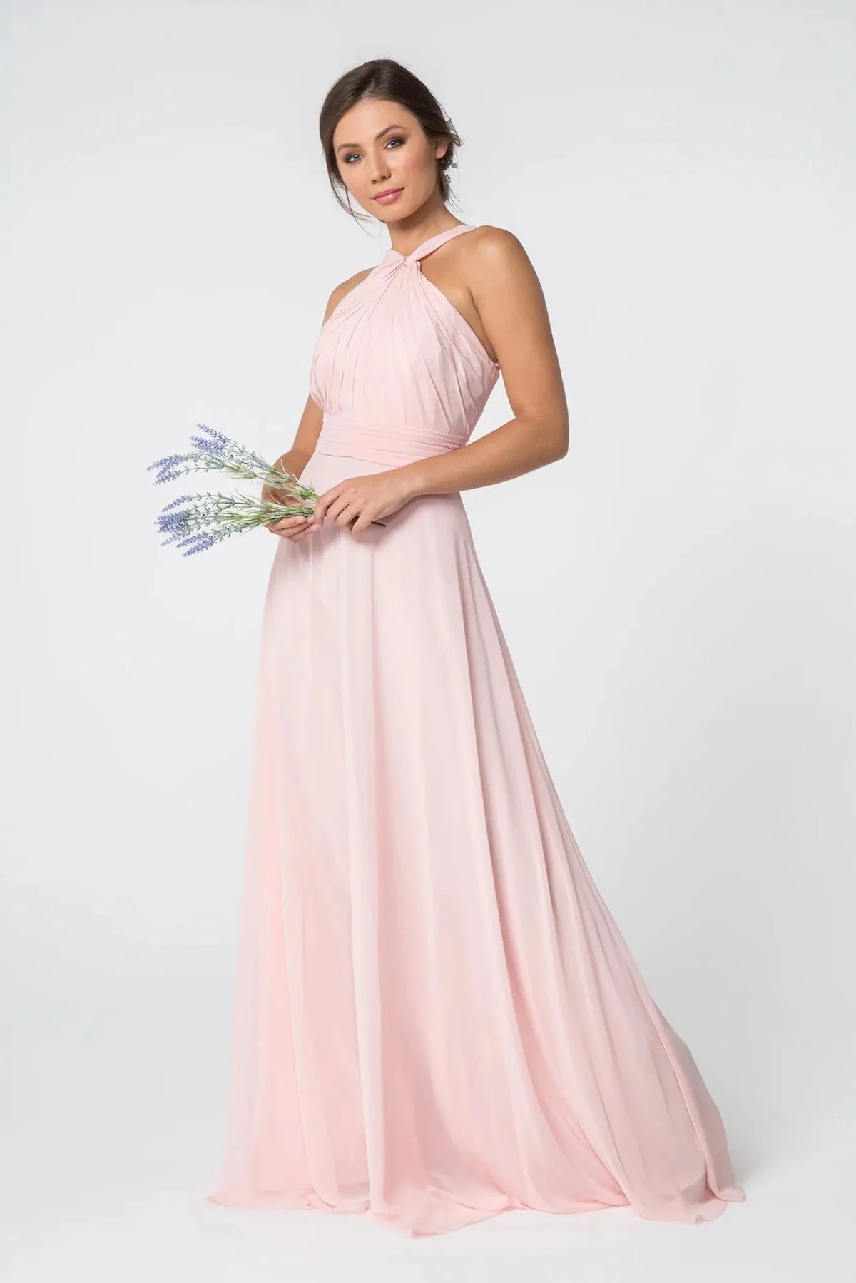 Blush chiffon prom evening dress full front