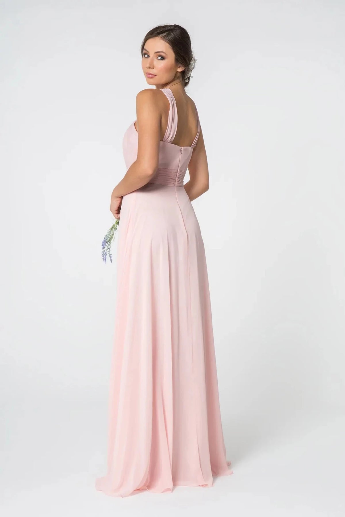 Blush prom evening dress full back with back detail