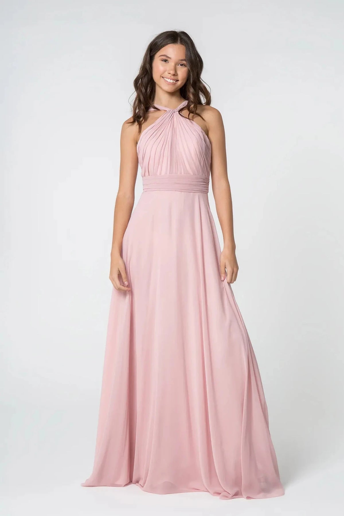 Dusty Rose chiffon prom evening dress full front