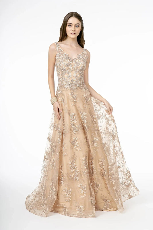 Cappuccino embellished embroidery formal dress full back view