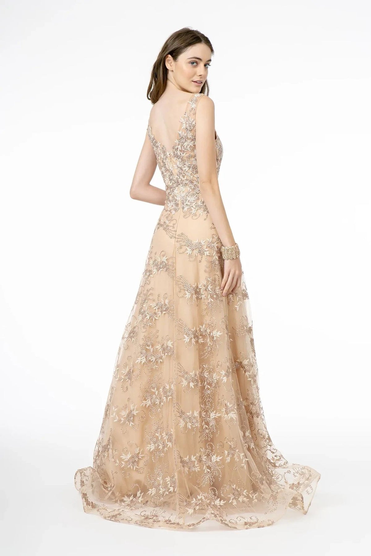 Cappuccino embellished embroidery formal dress back bodice detail