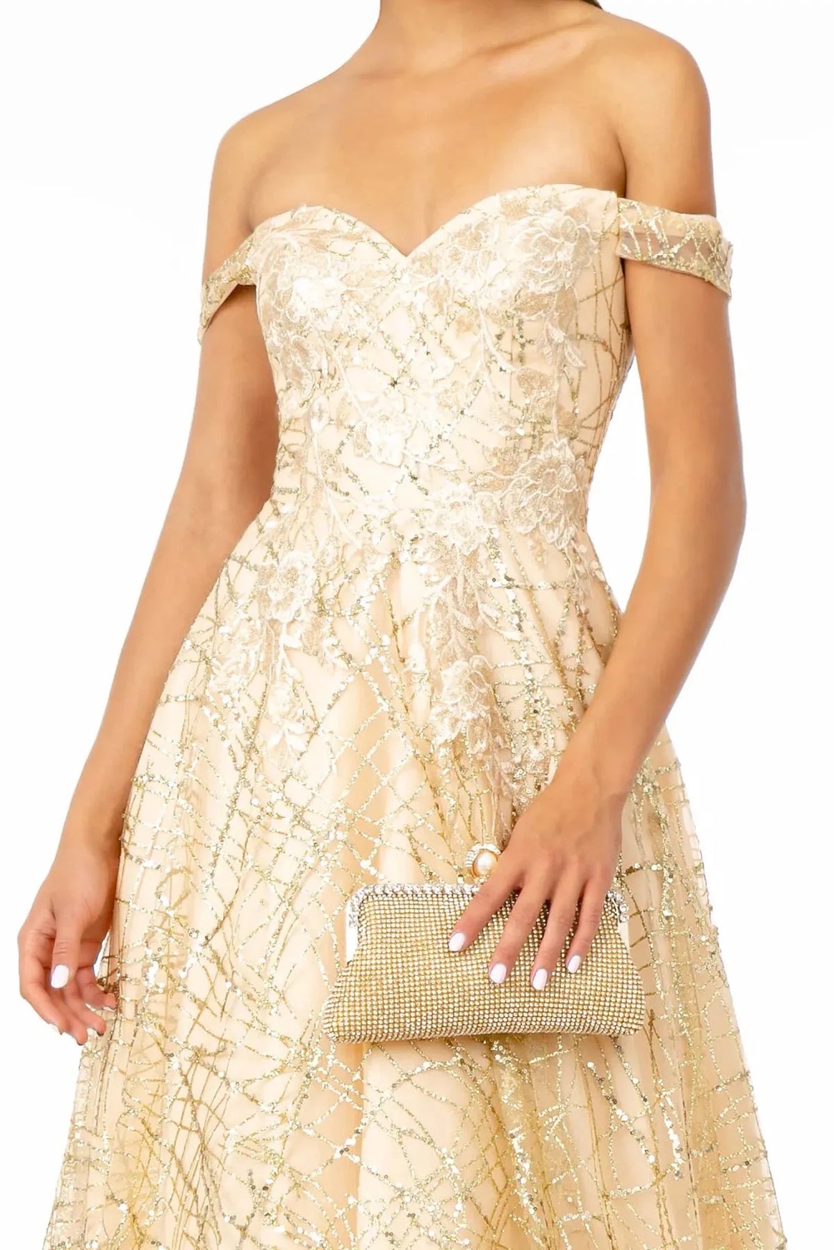 Champagne prom evening dress full back with back detail