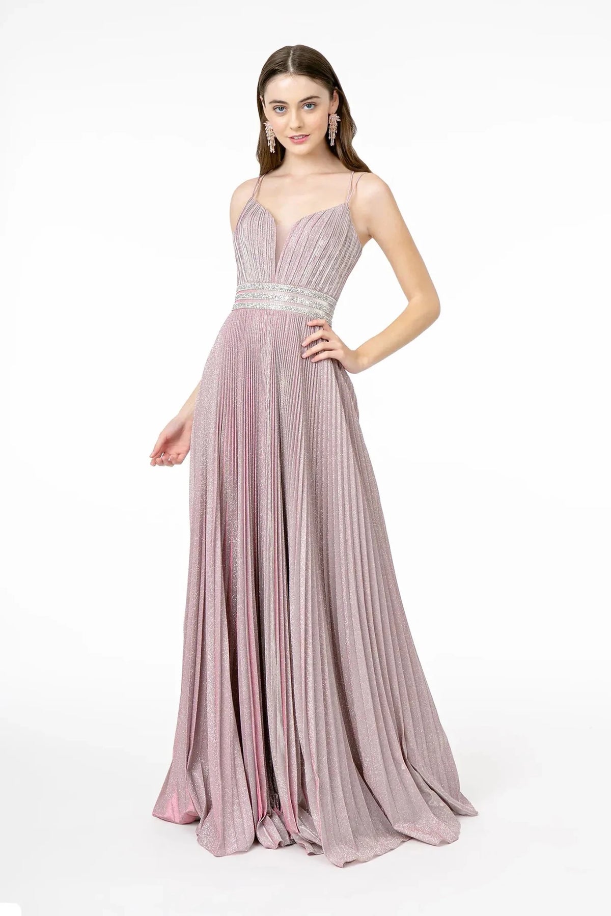 Dusty Rose beaded prom evening dress full front