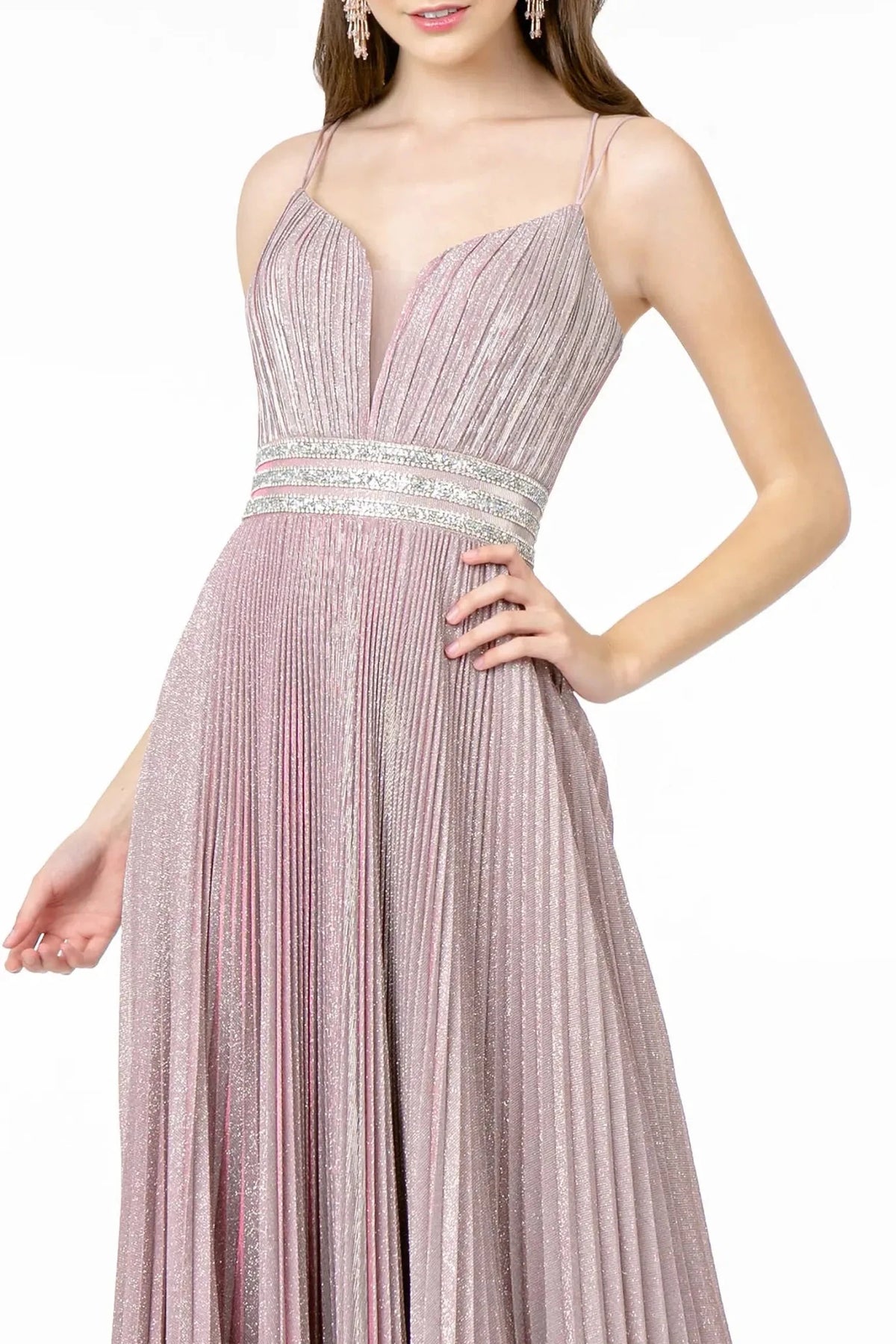 Dusty Rose prom evening dress full back with open back