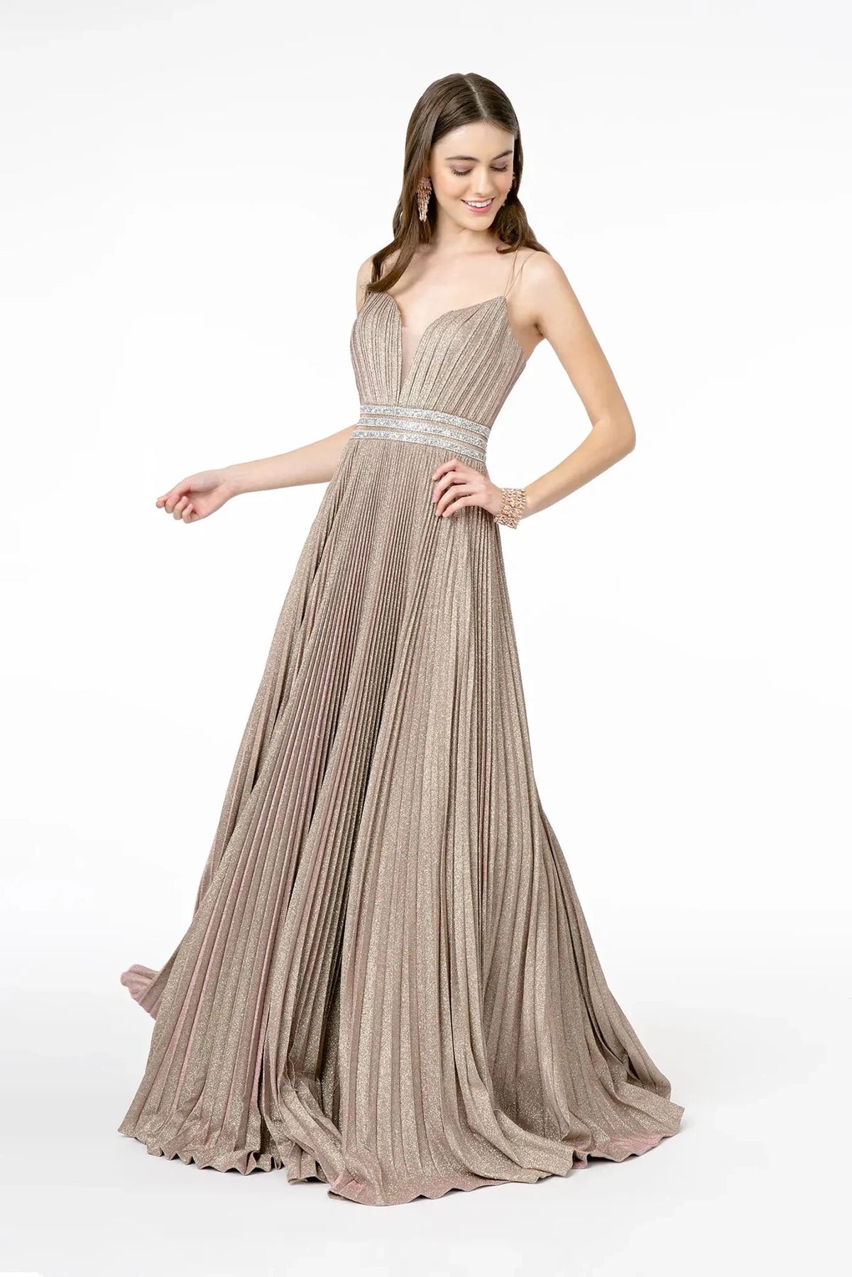Mauve beaded prom evening dress full front