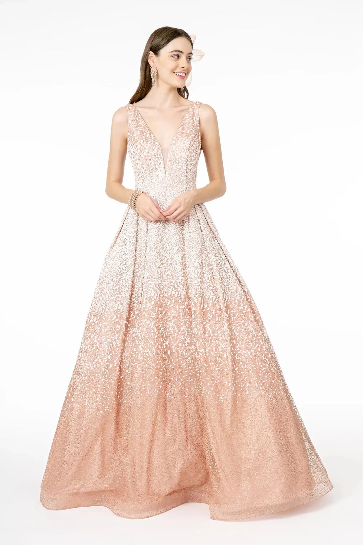 Blush glitter prom evening dress full front