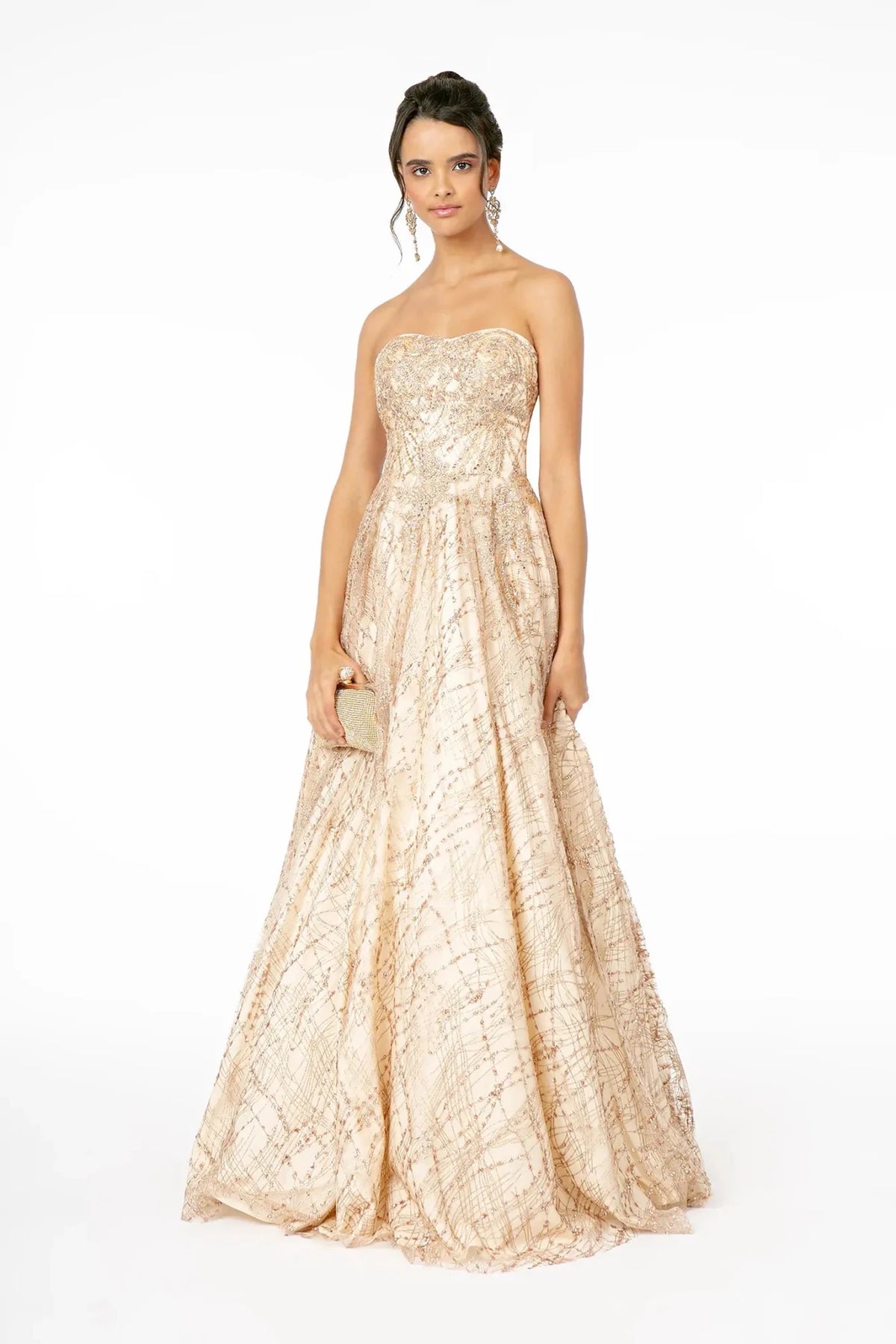 Rose Gold glitter prom evening dress full front