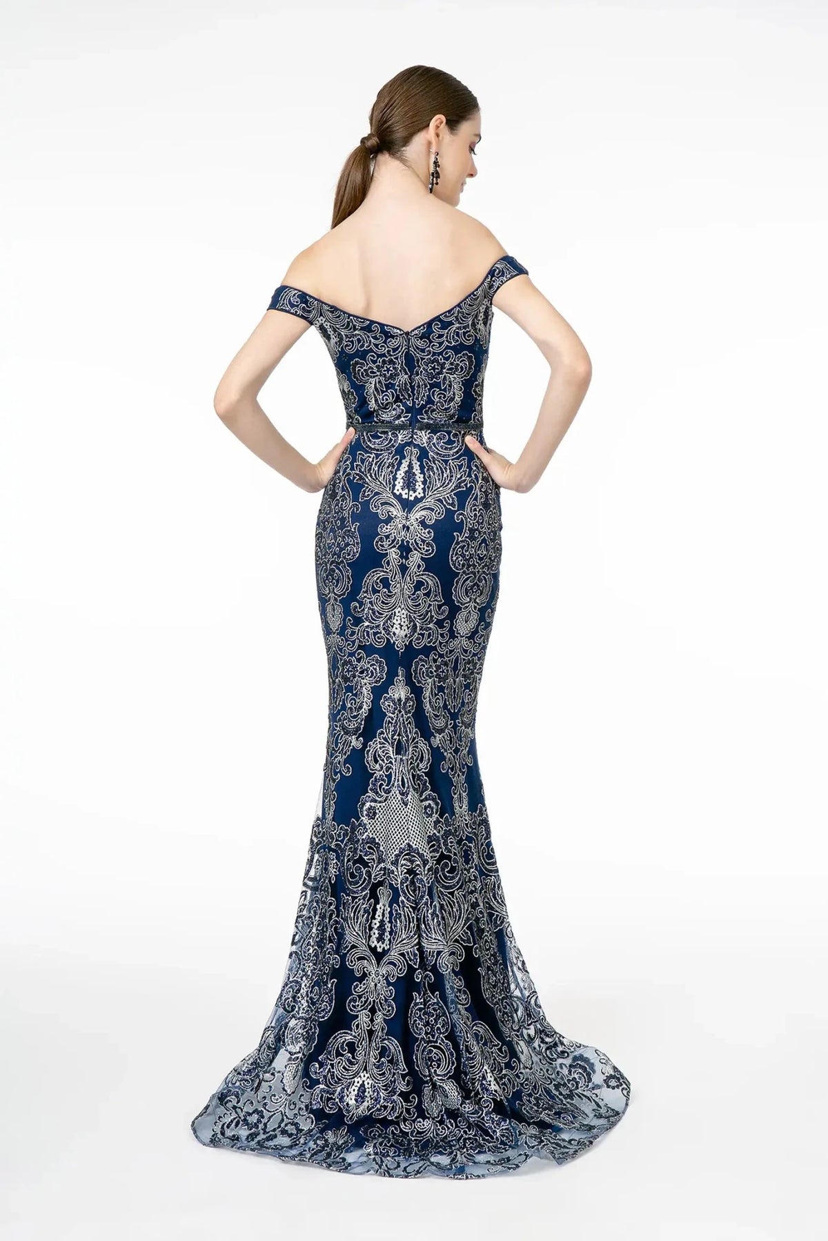 Navy prom evening dress full back with back detail