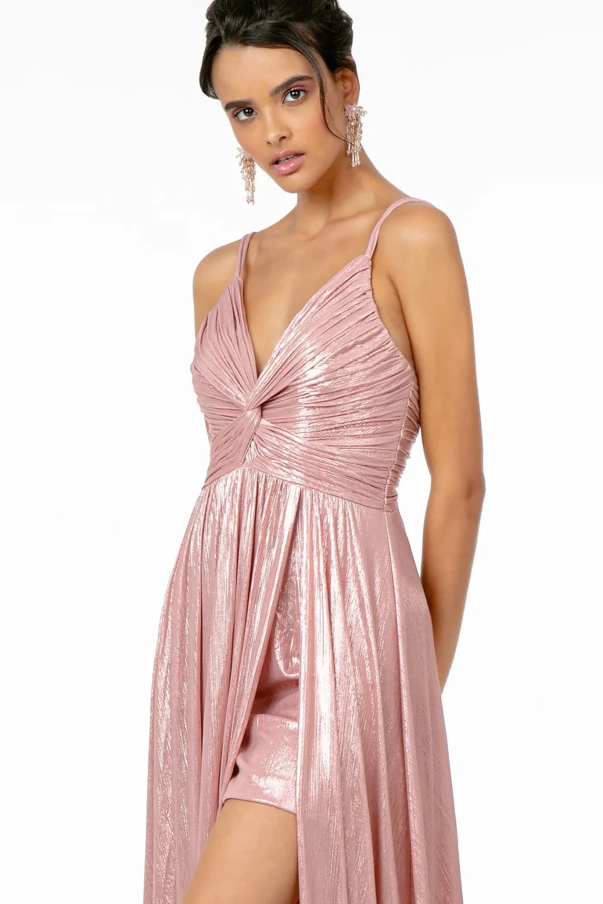 Dusty Rose prom evening dress full back with open back