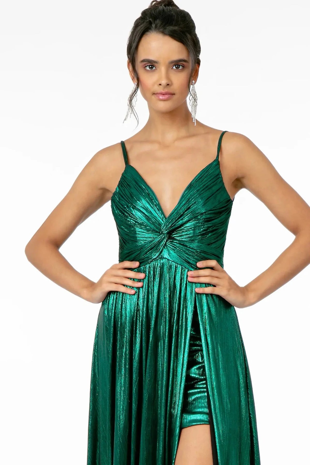 Green prom evening dress full back with open back