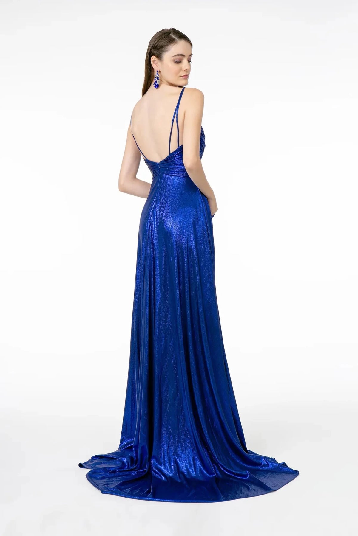 Royal Blue prom evening dress full back with open back
