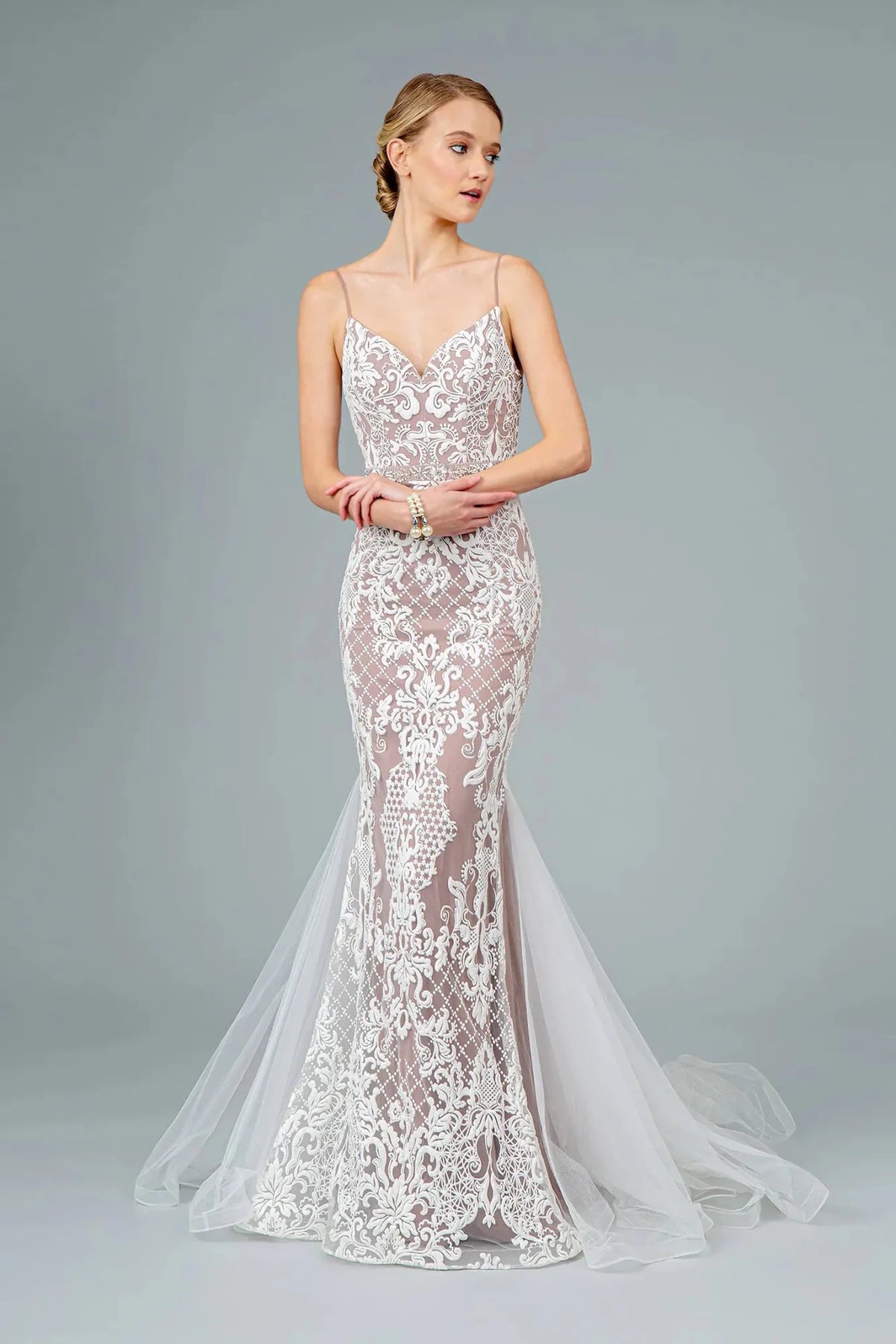 Mauve beaded prom evening dress full front
