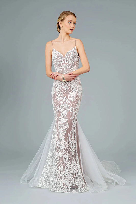 Full-length front view shows beaded styling on the Mauve prom evening dress.