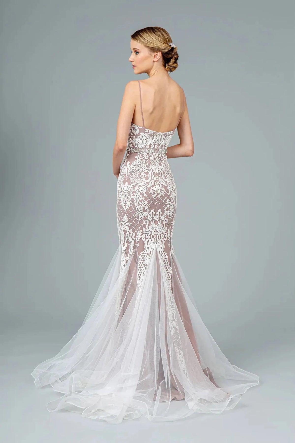 Mauve prom evening dress full back with open back
