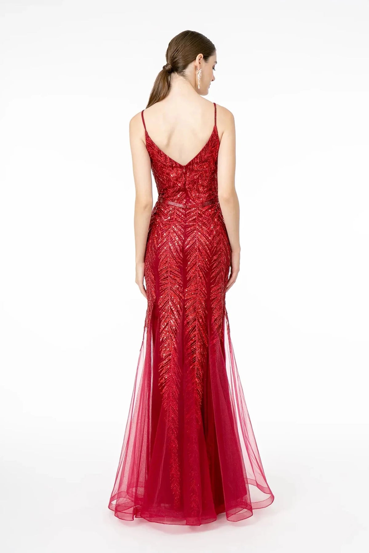 Wine prom evening dress full back with open back