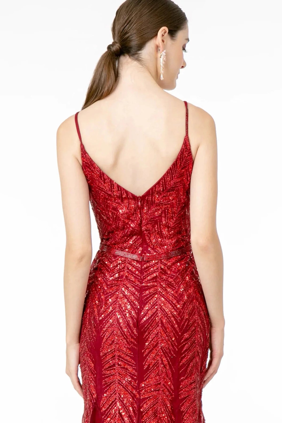 Wine prom evening dress mermaid skirt detail