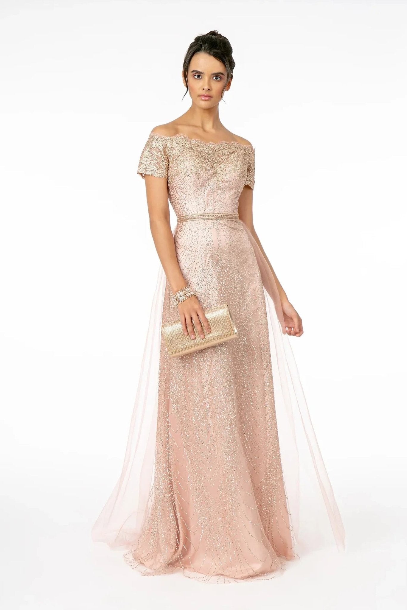 Rose Gold beading embellished embroidery formal dress full back view